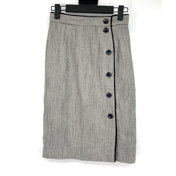 H&M Skirt Herringbone Button Down Pencil Straight High Waist - Picture 1 of 11